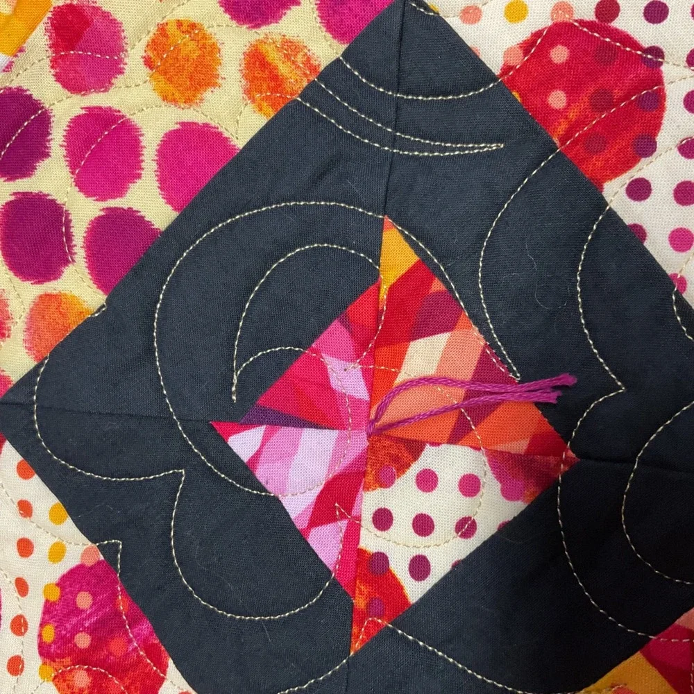 Modern Art‎ Quilt 47x52 Hand Quilted Geometric Signed Fiber Art Wall Hanging
